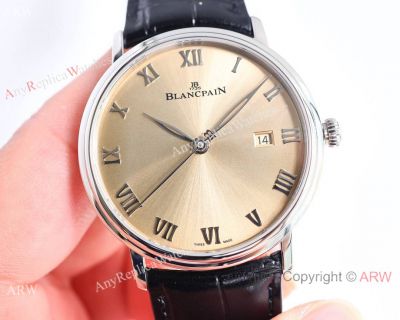 Swiss Copy Blancpain Villeret Date 9015 40mm Golden Dial Steel Watches